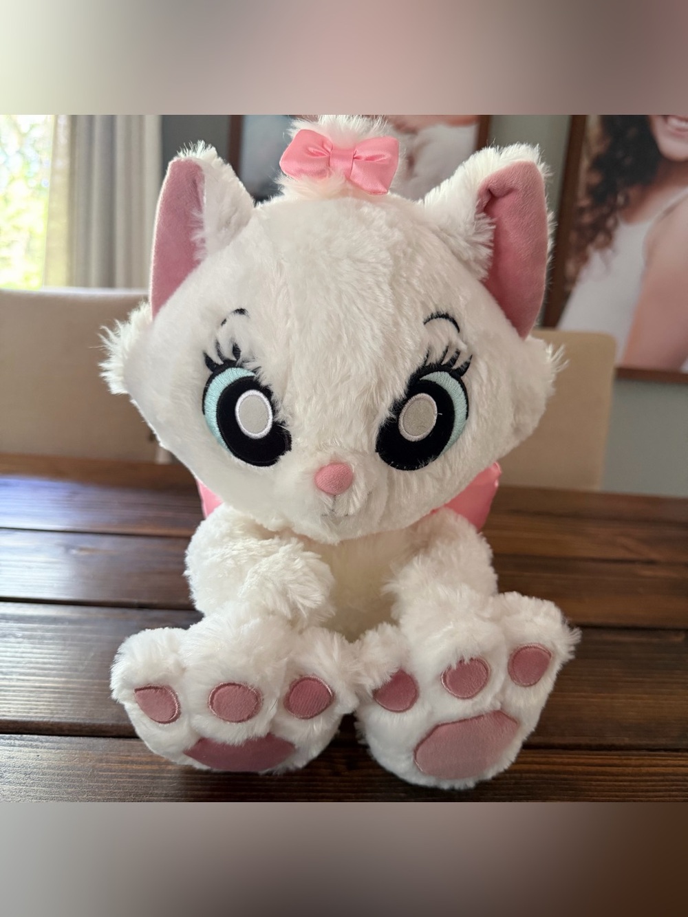 Disney Parks Aristocats Marie Plush White Cat Pink Bows Big Feet Stuffed Animal